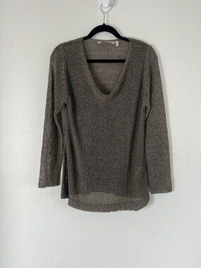 Soft Surroundings Open Knit Cowl Neck Sweater Women's  Medium Brown Taupe Beach